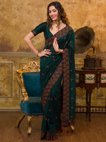 Thumbnail for Koskii Green & Red Embroidered Art Silk Saree - Distacart