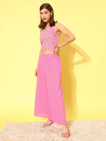 Thumbnail for HERE&NOW Women Pink Floral Printed Regular Pure Cotton Kurta with Palazzos - Distacart