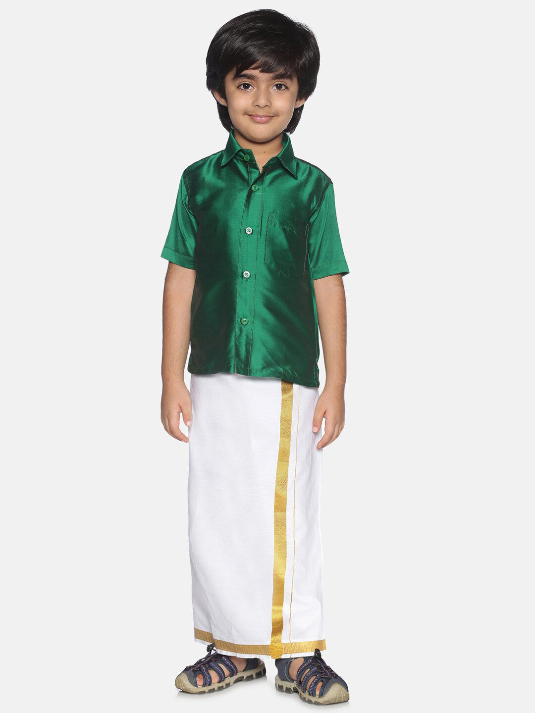 Sethukrishna Boys Green & White Solid Shirt and Dhoti Set - Distacart