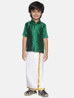 Thumbnail for Sethukrishna Boys Green & White Solid Shirt and Dhoti Set - Distacart