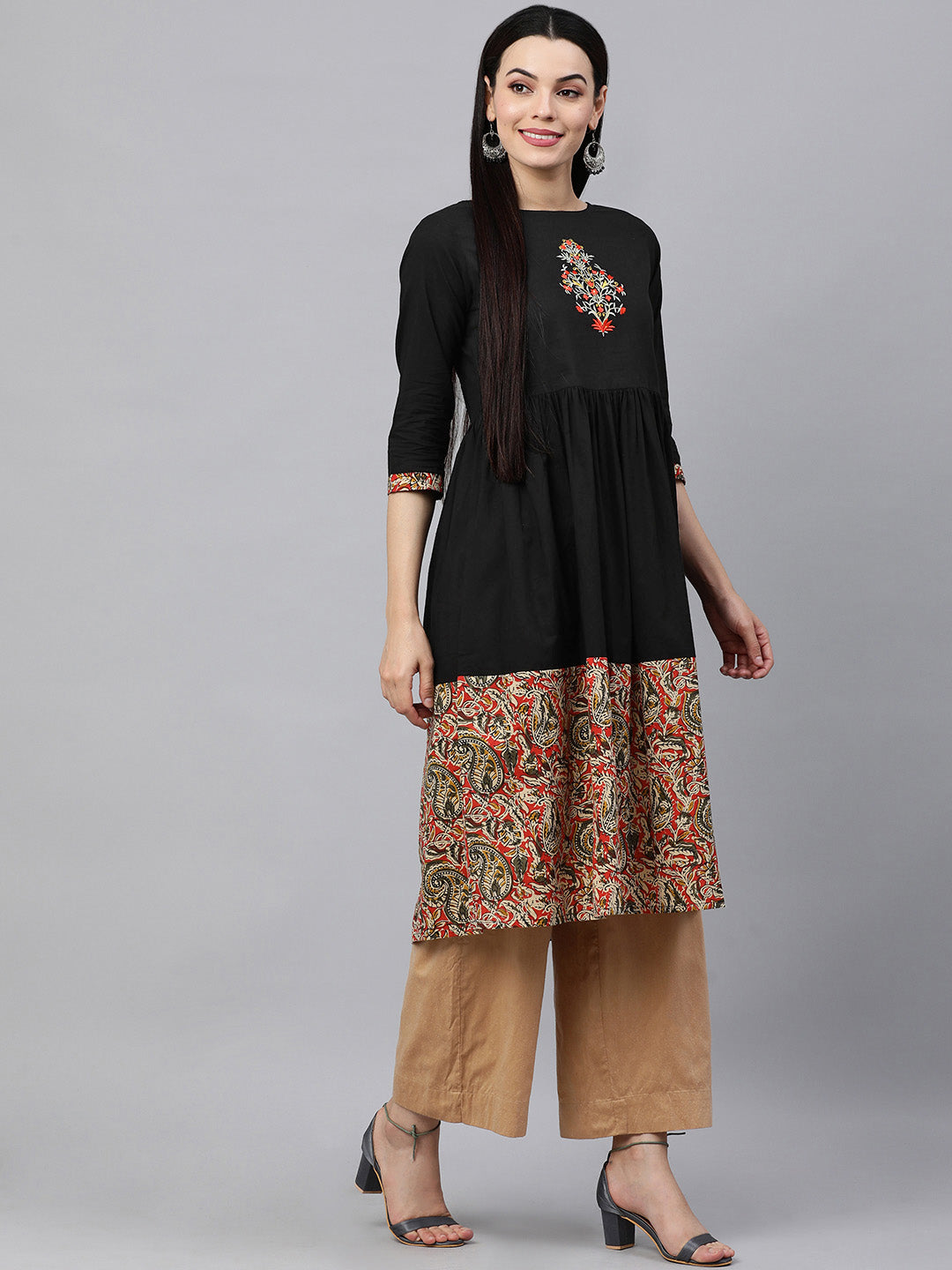 Kalini Women Black & Red Ethnic Motifs Printed Pure Cotton Kurta - Distacart