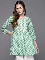 Thumbnail for Biba Women Green & Blue Ethnic Motifs Printed Embroidered Pure Cotton A-Line Kurta - Distacart