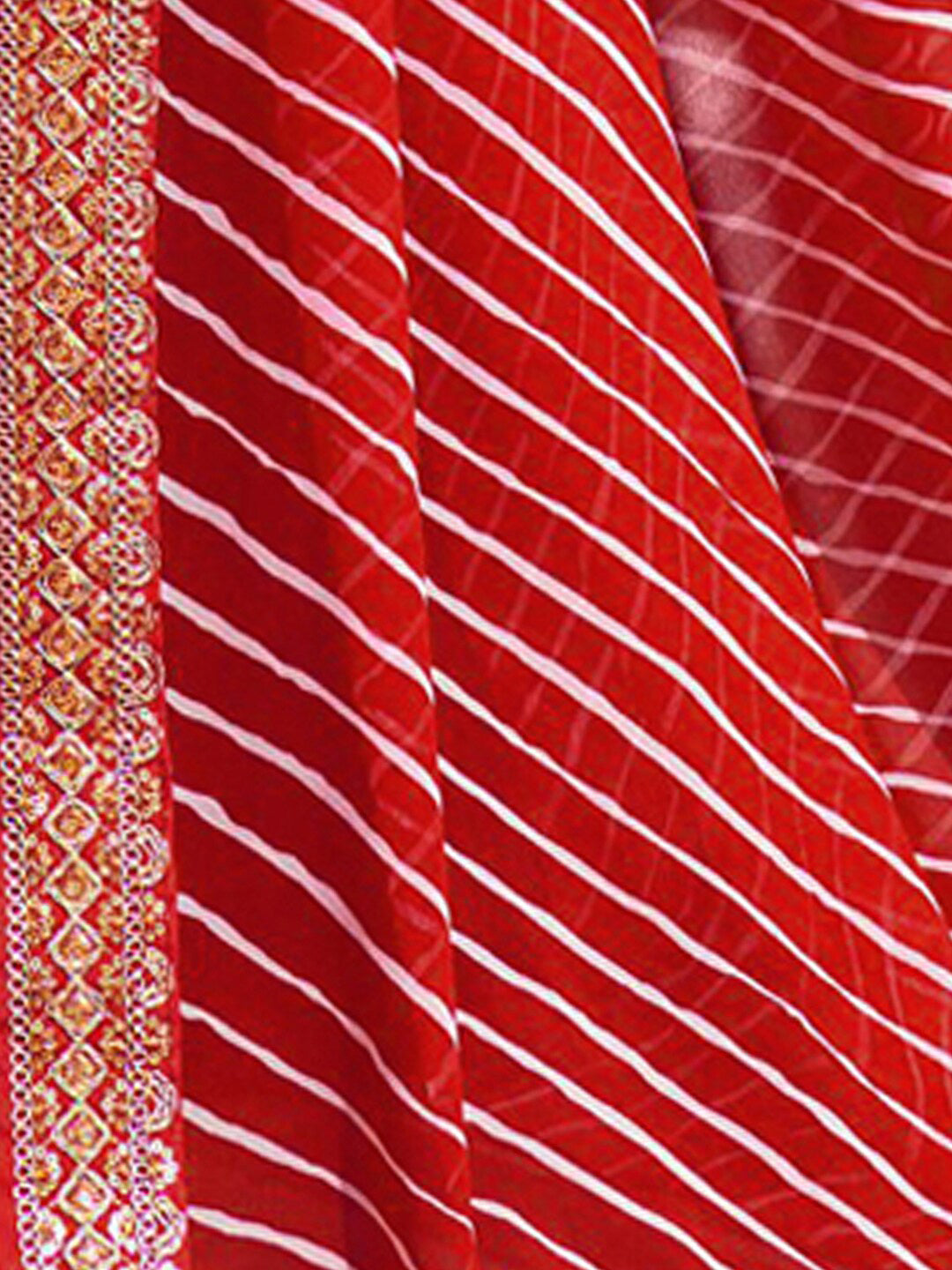 Mitera Red & White Leheriya Printed Embroidered Poly Georgette Leheriya Saree - Distacart