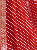 Thumbnail for Mitera Red & White Leheriya Printed Embroidered Poly Georgette Leheriya Saree - Distacart