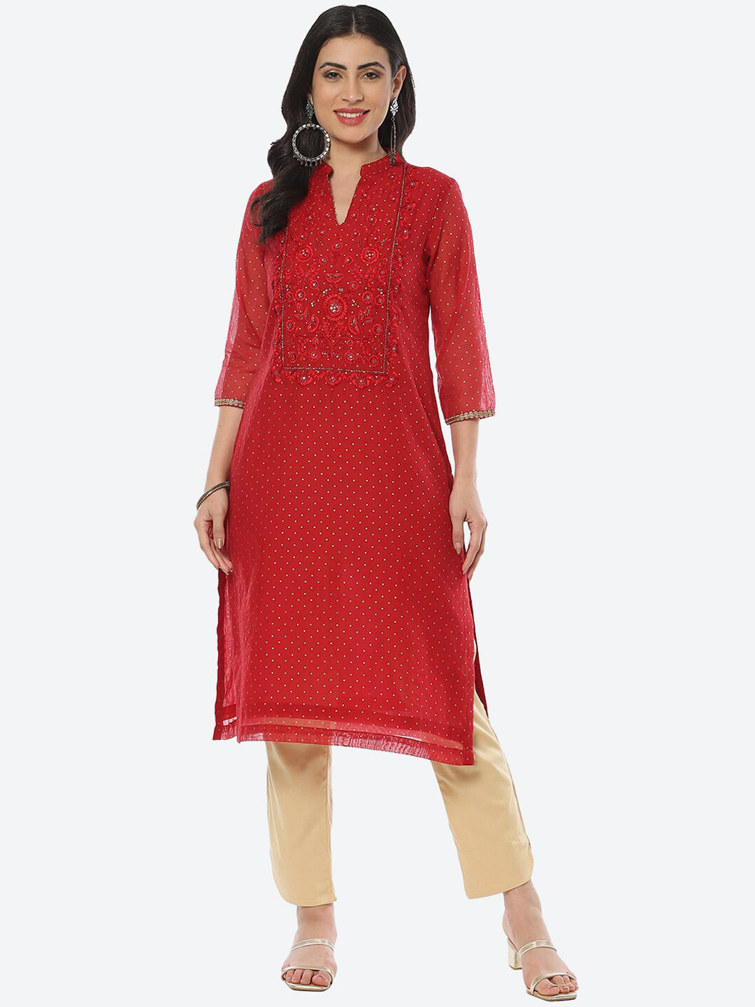 Biba Women Polka Dots Printed Thread Work Kurta - Distacart