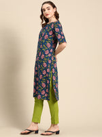 Thumbnail for Sangria Floral Printed Boat Neck Straight Kurta - Distacart