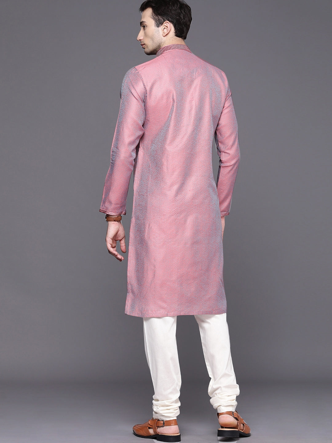 Manyavar Men Peach-Coloured Ethnic Motifs Regular Kurta with Pyjamas - Distacart