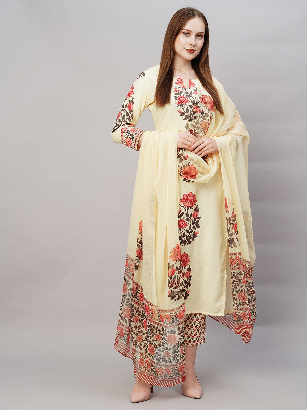 Kalini Floral Printed Regular Kurta with Trousers & Dupatta - Distacart