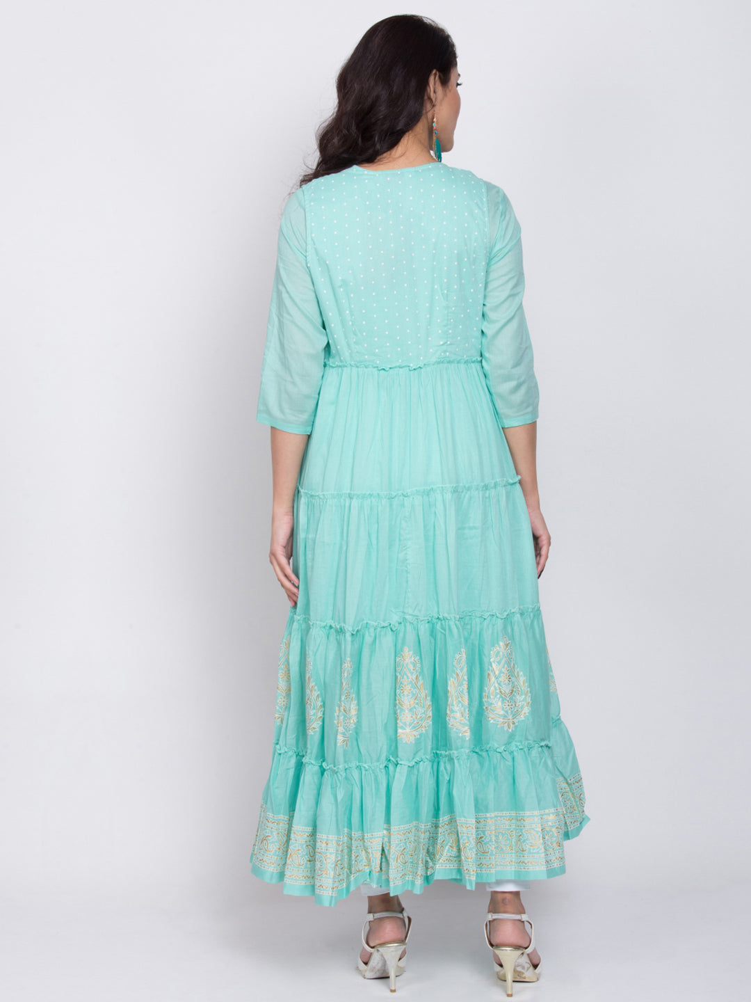 Biba Women Turquoise Blue & Beige Printed A-Line Kurta - Distacart