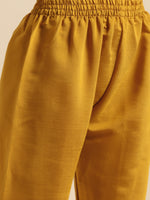 Thumbnail for Sangria Women Mustard Yellow & Green Ethnic Motifs Embroidered Cotton Kurta Set - Distacart