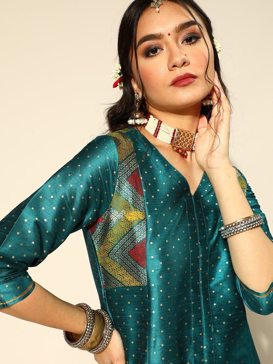 Sangria Geometric Polyester Kurta Set - Distacart