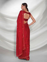 Thumbnail for Mitera Red Embellished Beads and Stones Satin Saree - Distacart