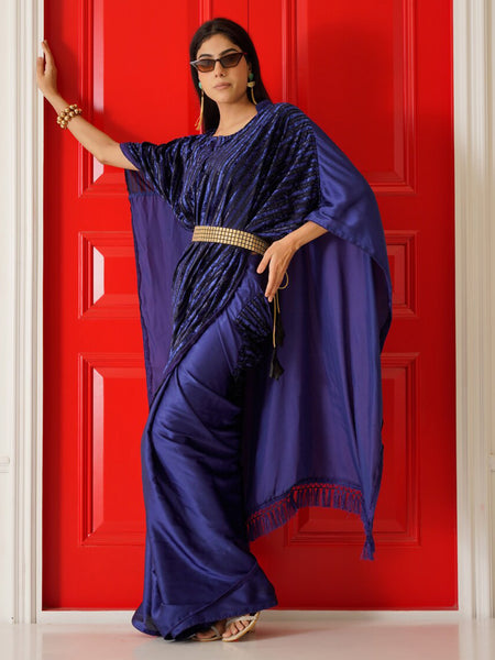 Tikhi Imli Striped Velvet Kaftan Saree - Distacart