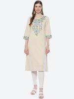 Thumbnail for Biba Women White Ethnic Motifs Embroidered Kurta - Distacart