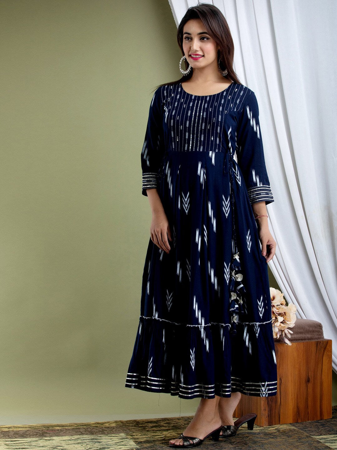 Kalini Women Navy Blue Printed Anarkali Kurta - Distacart