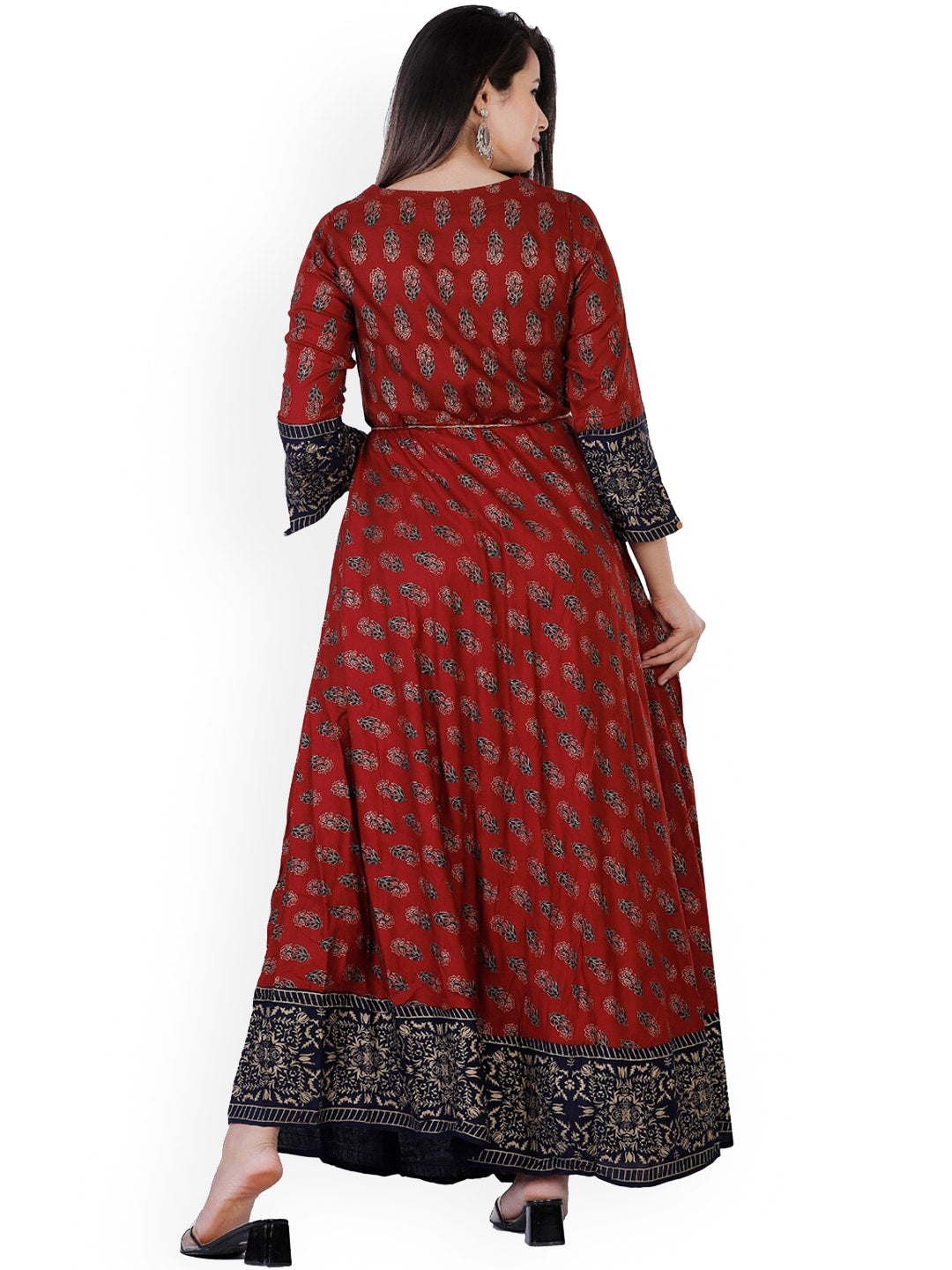 Kalini Women Maroon & Black Ethnic Motifs Printed Anarkali Kurta - Distacart