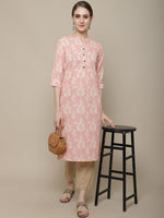 Thumbnail for Sangria Women Pink & Beige Cotton Floral Printed Floral Kurta - Distacart