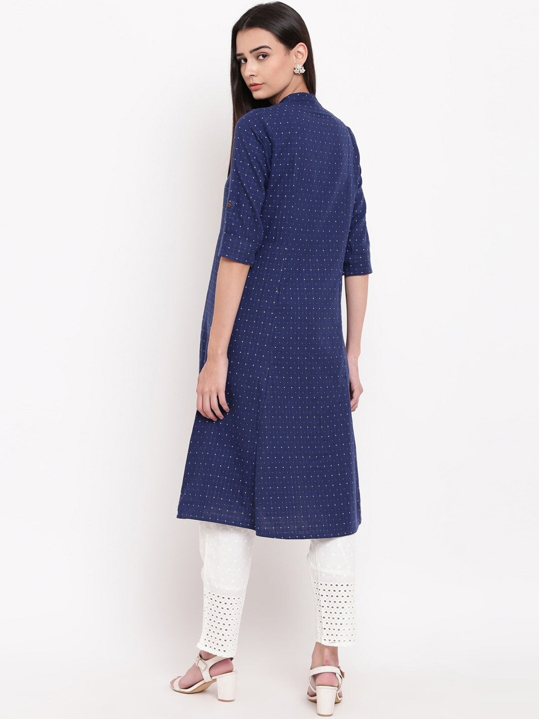 Biba Women Navy Blue Printed Pure Cotton Kurta with Trousers - Distacart