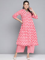 Thumbnail for HERE&NOW Women Ethnic Motifs Printed Empire Pure Cotton Kurta With Palazzos - Distacart