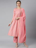 Thumbnail for Khushal K Women Pink Printed Panelled Gotta Patti Kurti with Trousers - Distacart