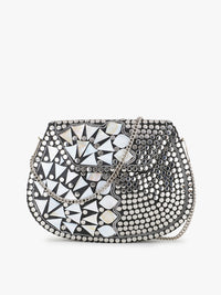 Thumbnail for Anekaant Silver-Toned & Black Embellished Half Moon Clutch - Distacart