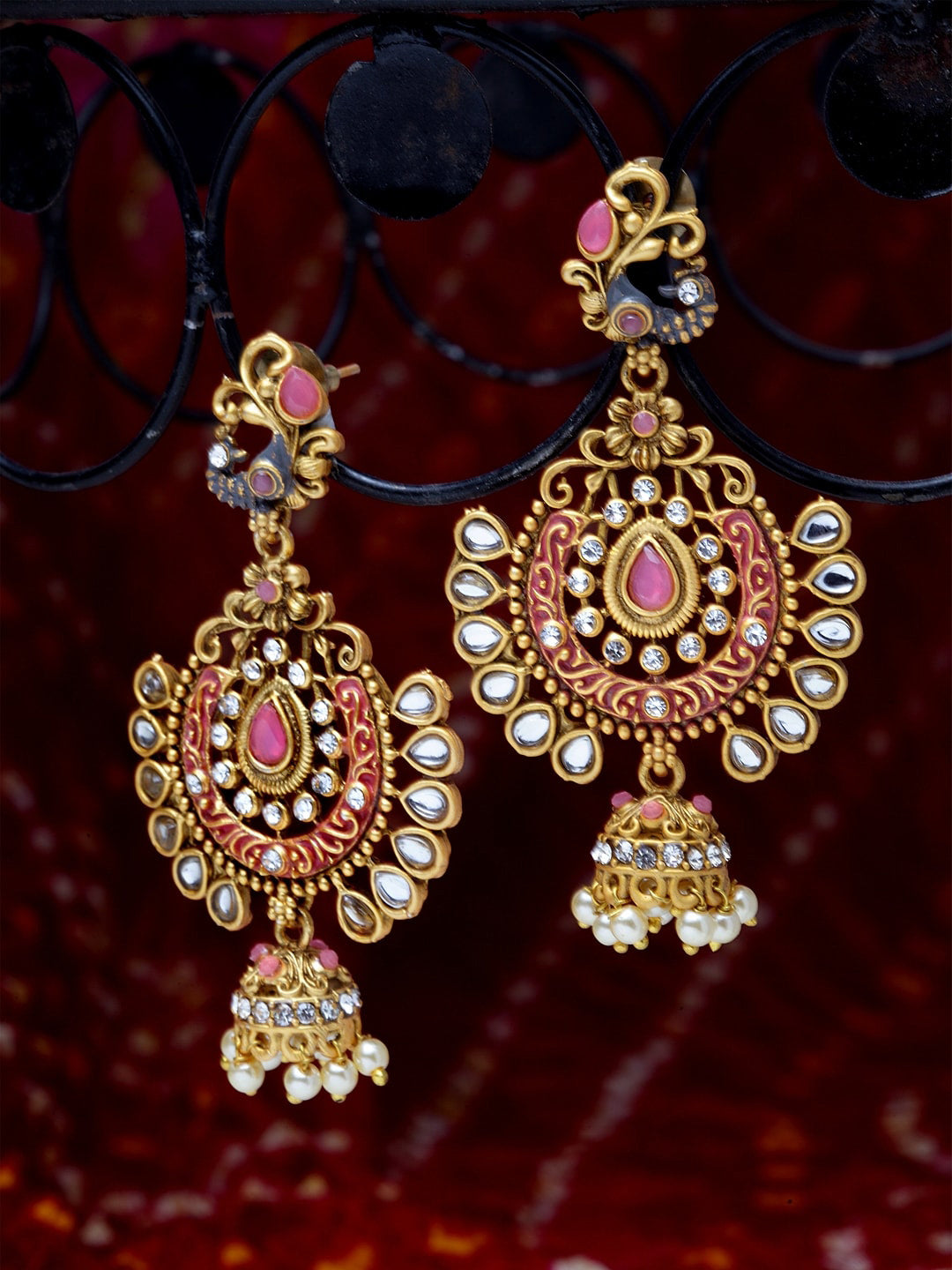 Buy Binnis Wardrobe Green & Gold Plated Kundan Dome Shaped Jhumkas Earrings  - Earrings for Women 20820976 | Myntra