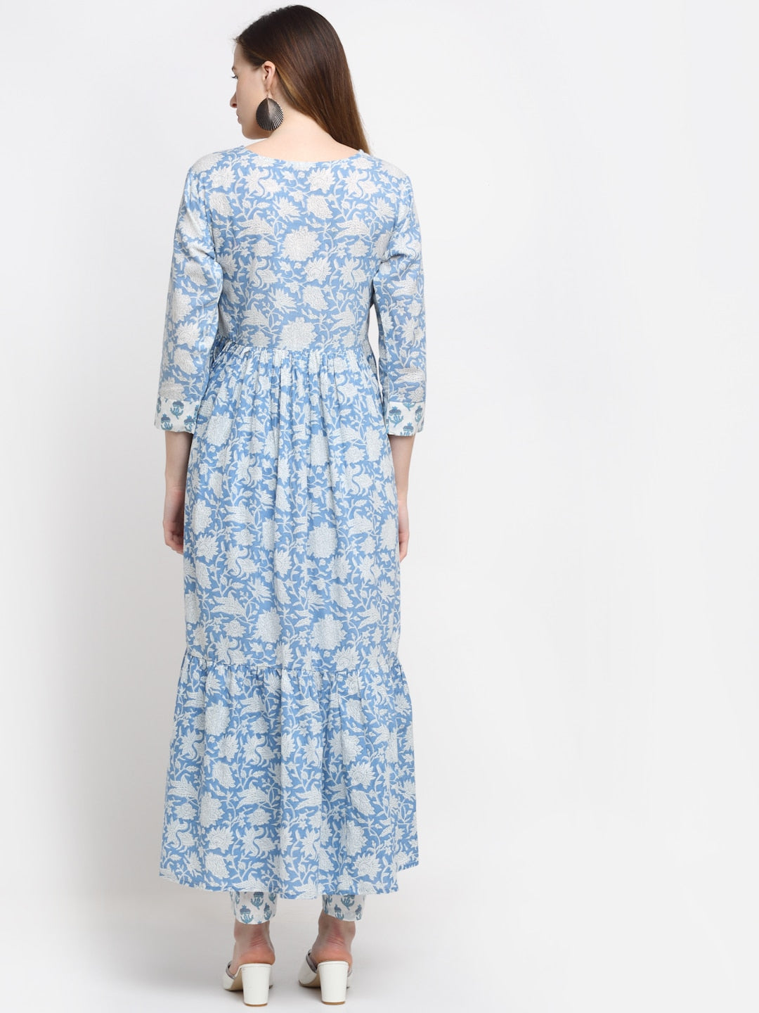 Kalini Women Blue Floral Printed Pure Cotton Kurta with Trouser - Distacart