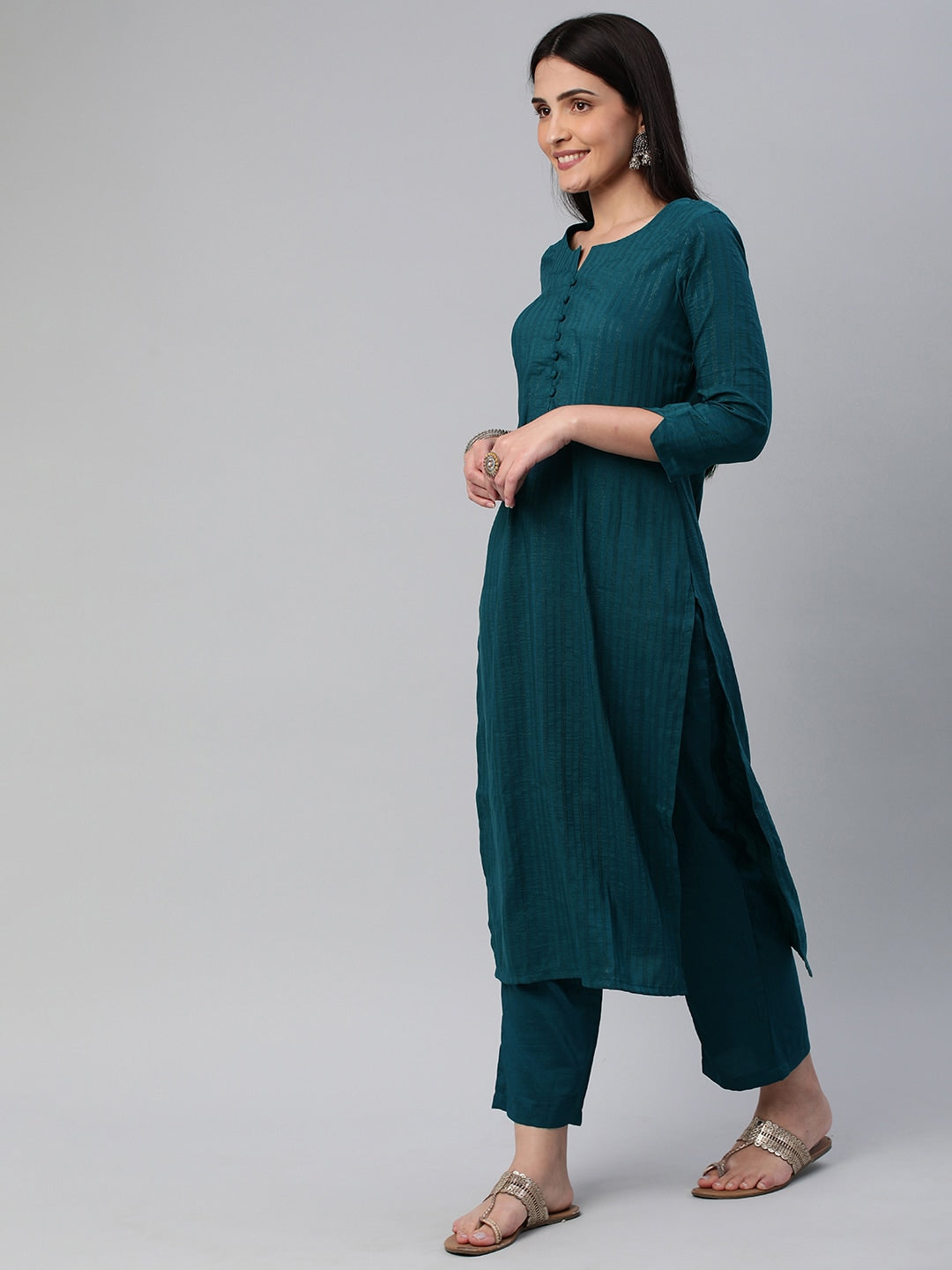 Kalini Women Self Design Pure Cotton Kurta With Trousers - Distacart