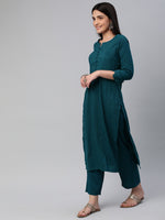 Thumbnail for Kalini Women Self Design Pure Cotton Kurta With Trousers - Distacart