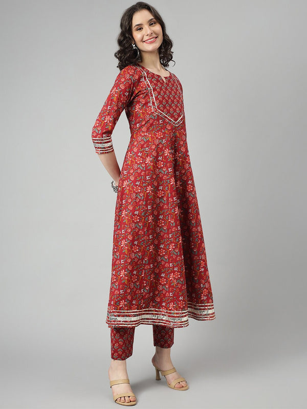 Kalini Floral Printed Regular Pure Cotton Kurta with Trousers & Dupatta - Distacart