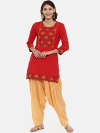 Thumbnail for Souchii Women Red & Yellow Floral Yoke Design Kurta - Distacart