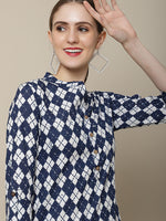 Thumbnail for Sangria Women Navy Blue & White Geometric Printed Kurta - Distacart