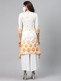 Thumbnail for Biba Women White Yellow Printed Pure Cotton A-Line Asymmetric Kurta - Distacart