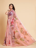 Thumbnail for Sangria Peach-Coloured & Purple Floral Organza Saree - Distacart