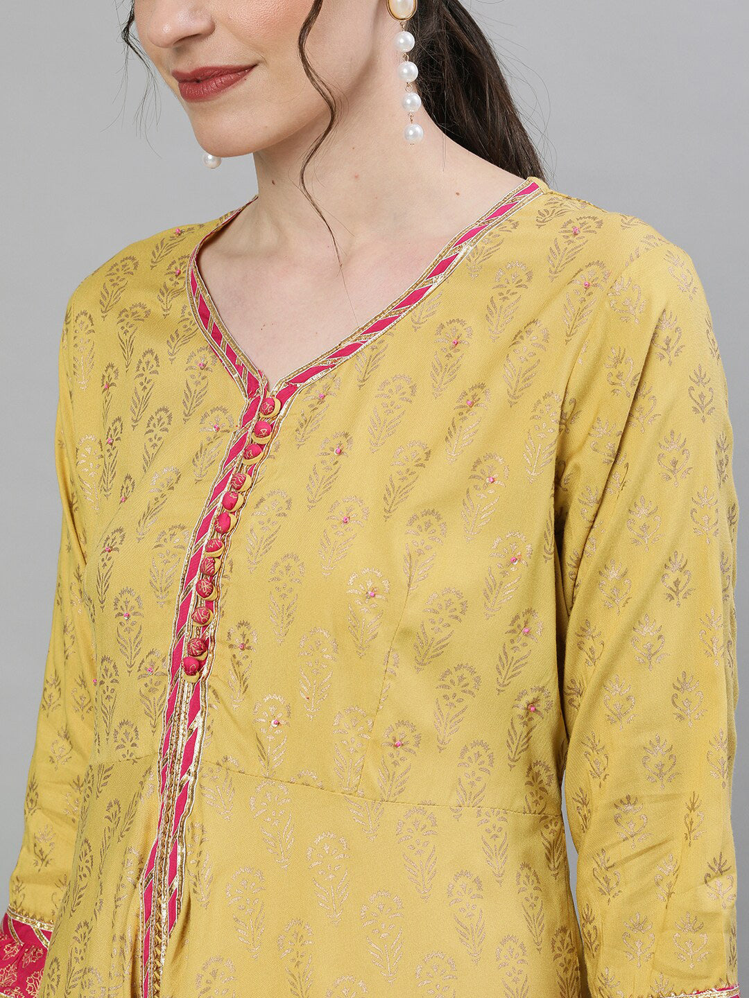 Ishin Women Mustard & Pink Printed Kurti with Sharara & Dupatta - Distacart