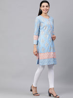 Thumbnail for Kalini Women Blue Ethnic Motifs Printed Pure Cotton Kurta - Distacart