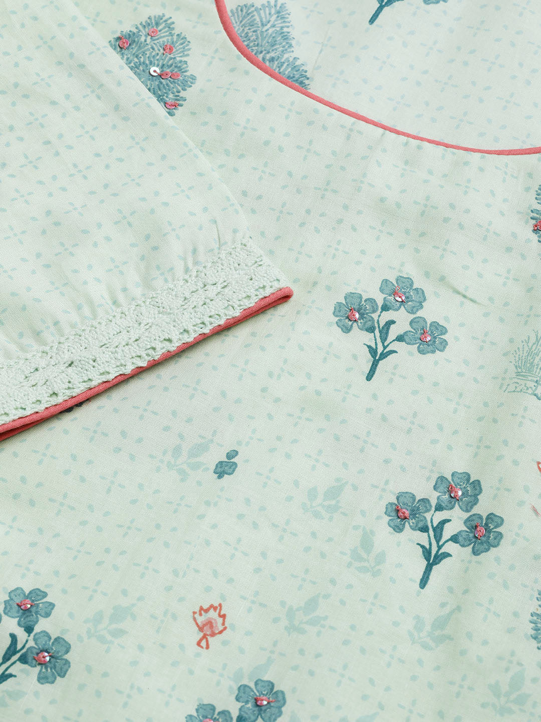 Biba Women Green & Blue Printed Straight Kurta - Distacart