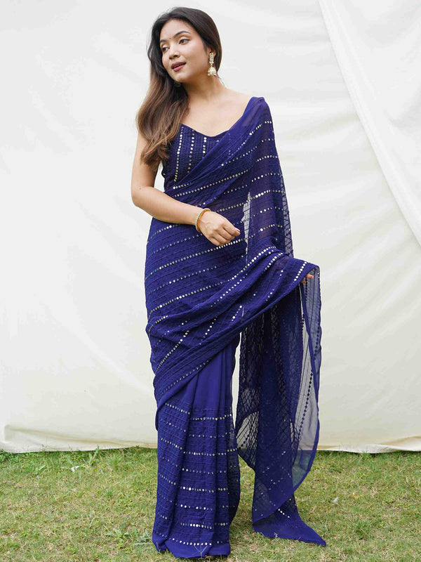 Mitera Embellished Sequinned Pure Georgette Saree - Distacart