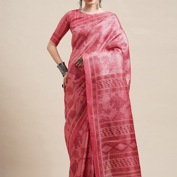 Saree Mall Peach-Coloured & White Floral Art Silk Sarees - Distacart