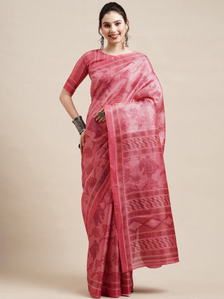 Saree Mall Peach-Coloured & White Floral Art Silk Sarees - Distacart