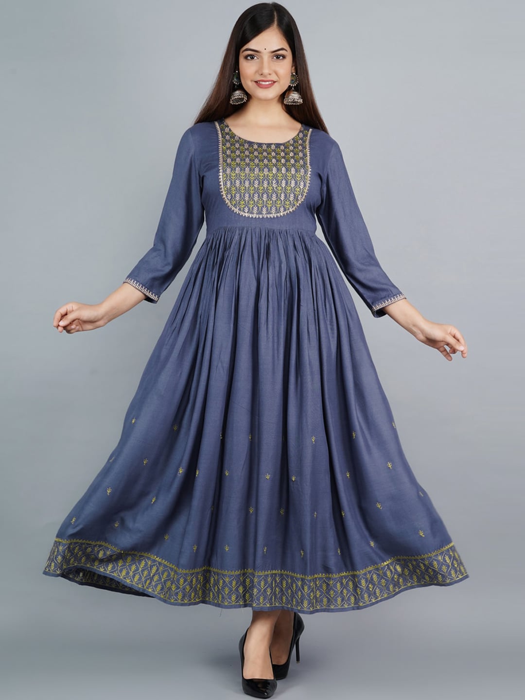 Kalini Women Grey Embroidered Anarkali Kurta - Distacart