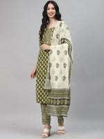 Thumbnail for Kalini Women Floral Printed Mirror Work Kurta with Trousers & Dupatta - Distacart