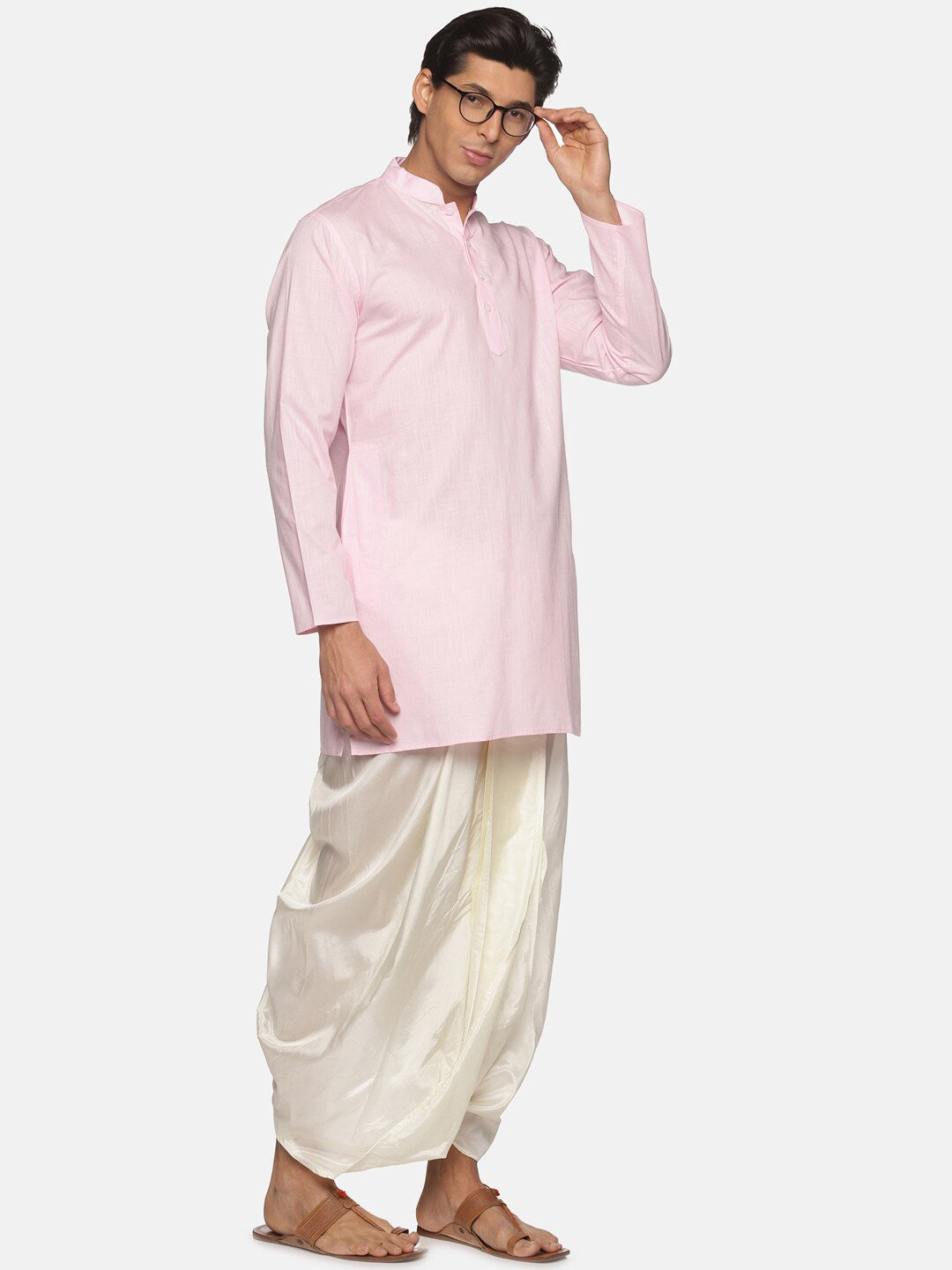 Sethukrishna Men Pink Pure Cotton Kurta with Dhoti Pants - Distacart