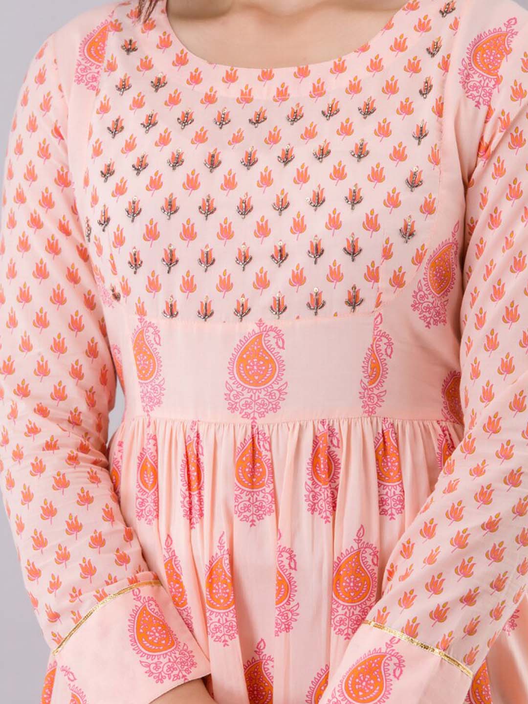 Kalini Women Peach-Coloured Ethnic Motifs Printed Kurta - Distacart