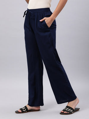 Souchii Navy Blue Liva Palazzos - Distacart