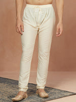 Thumbnail for Manyavar Men Cream-Coloured Floral Embroidered Kurta with Pyjamas - Distacart