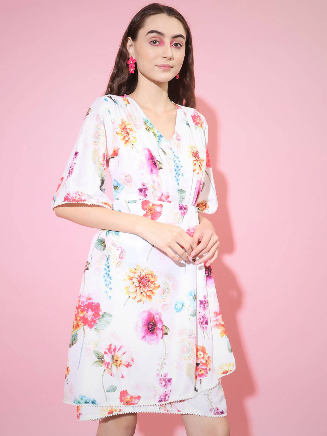 Myshka Women's Multi Floral Printed Empire Dress - Distacart