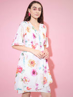 Thumbnail for Myshka Women's Multi Floral Printed Empire Dress - Distacart