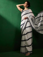 Thumbnail for Sangria Striped Woven Design Beads and Stones Saree - Distacart