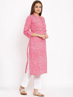 Thumbnail for HERE&NOW Pink Chevron Printed Regular Kurta with Trousers - Distacart